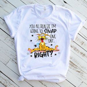 Cat Realize Im Gonna Snap Funny Tee Graphic Short Sleeve T-Shirt